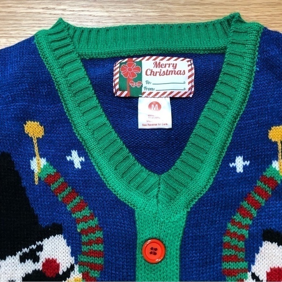 Nutcracker Cardigan NEW Medium V-neck Christmas Button Down Sweater Blue - Picture 3 of 9